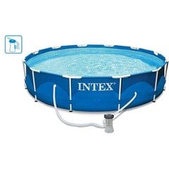 Каркасный бассейн Intex Metal Frame 366x76 см, с фильтром 12В цена и информация | Бассейны | pigu.lt