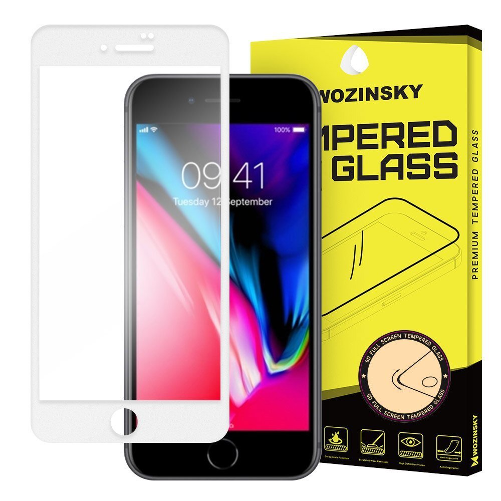 Wozinsky Tempered Glass Full Glue Super Tough Screen Protector Full Coveraged with Frame Case Friendly for iPhone 8 / 7 white цена и информация | Apsauginės plėvelės telefonams | pigu.lt