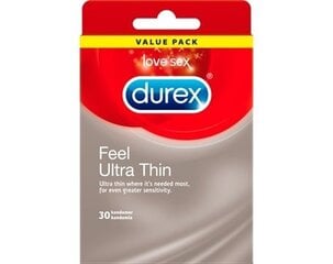 Durex prezervatyvai Ultra Thin, 30 vnt kaina ir informacija | Prezervatyvai | pigu.lt