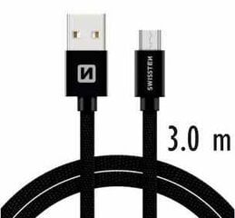 Swissten Textile Quick Charge Universal Micro USB Data and Charging Cable 3.0m Black kaina ir informacija | Laidai telefonams | pigu.lt
