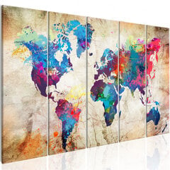 Paveikslas - World Map: Colourful Ink Blots 225x90 cm kaina ir informacija | Reprodukcijos, paveikslai | pigu.lt
