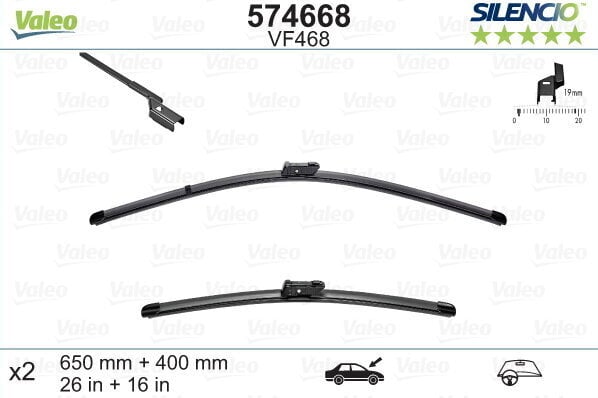 Valeo Silencio VF468 650/400mm valytuvų kompl. BMW, CITROEN, FORD, PEUGEOT цена и информация | Valytuvai | pigu.lt