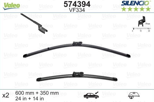 Valeo Silencio VF334 X2 600mm ir 350mm priekiniai valytuvai Ford, Fiat kaina ir informacija | Valytuvai | pigu.lt