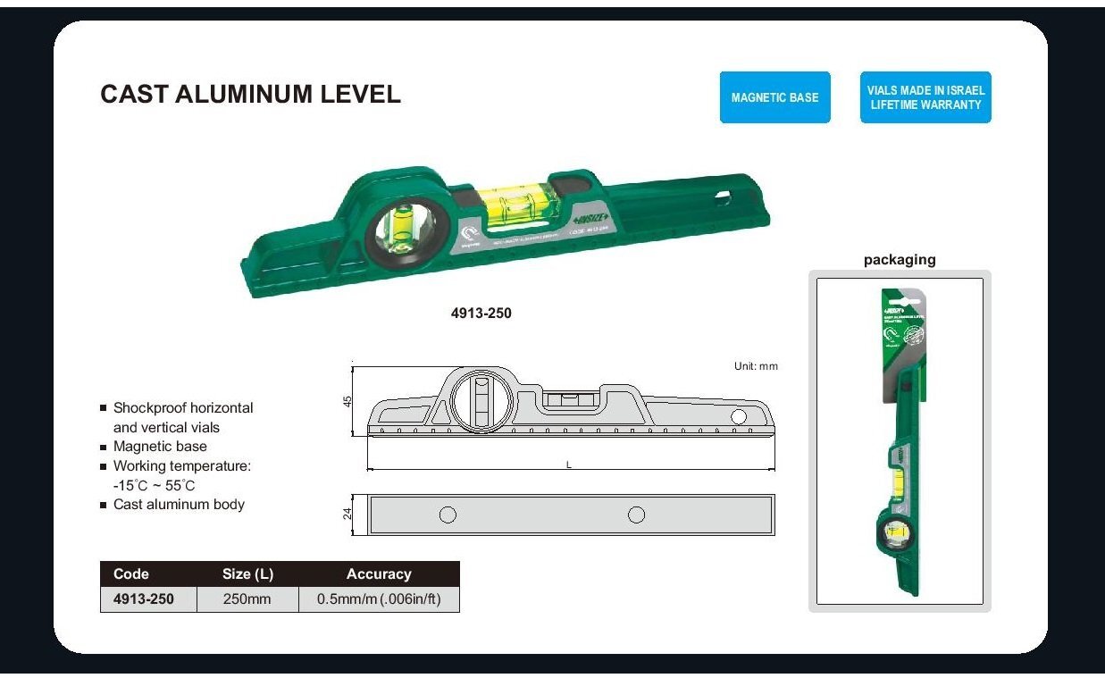 Gulsčiukas su magnetais Insize (250 mm) kaina ir informacija | Mechaniniai įrankiai | pigu.lt