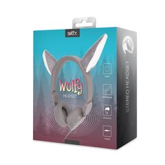 Vaikiškos laidinės ausinės Setty Wolfy 1.2m / Animal Ears / 85dB, Pilka kaina ir informacija | Ausinės | pigu.lt