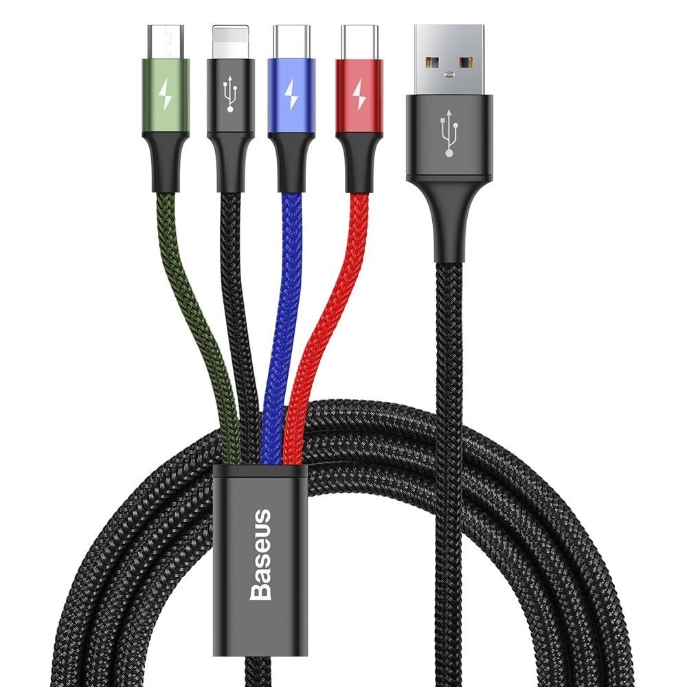 Kabelis Baseus Lightning / 2X Usb Type C / Micro Usb Su Nailono Pynimu 3.5A 1.2m, juodas kaina ir informacija | Laidai telefonams | pigu.lt