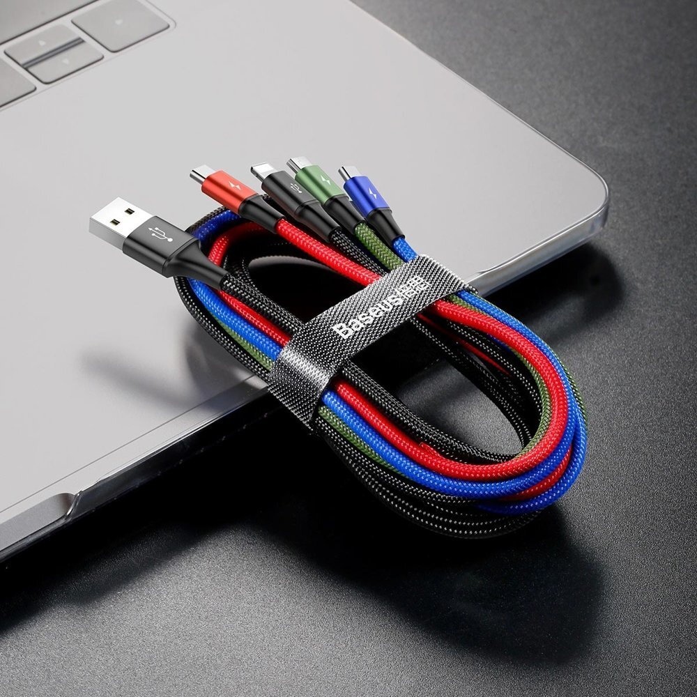 Baseus Lightning / USB Type C / 2x micro USB nylon braided cable 3.5A 1.2m black (CA1T4-C01) цена и информация | Laidai telefonams | pigu.lt