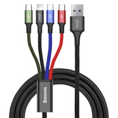 Baseus Lightning / USB Type C / 2x микро-USB кабель в нейлоновой оплетке 3.5A 1.2м черный цена и информация | Кабели для телефонов | pigu.lt