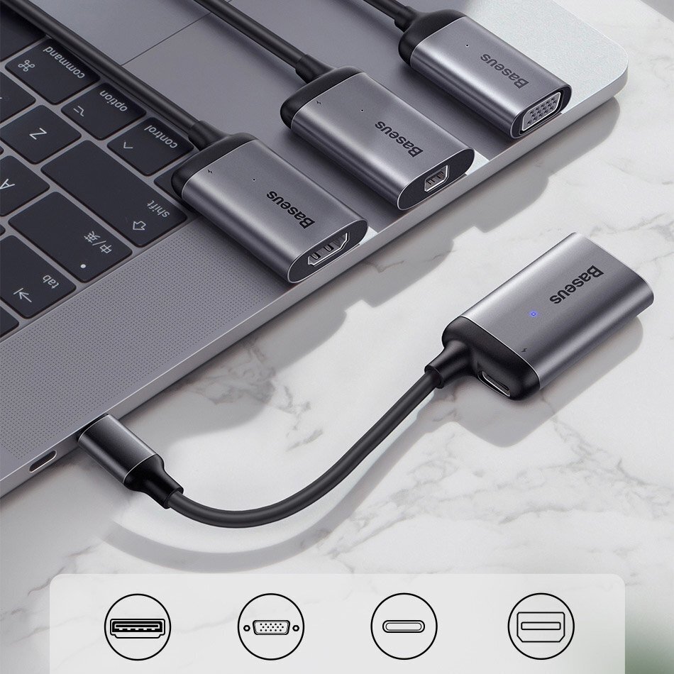 Kabelis Baseus Enjoyment Series Usb Type C Į Vga+Pd Hub Konverteris, pilkas (Cahub-O0G) kaina ir informacija | Laidai telefonams | pigu.lt