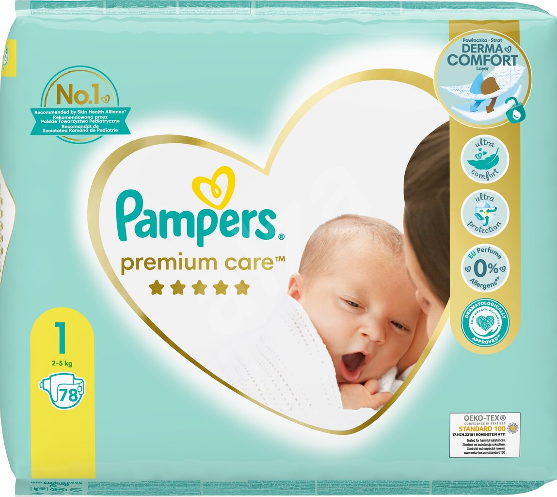 Подгузники PAMPERS Premium Care,Value Pack размер 1, 78 шт. цена | pigu.lt