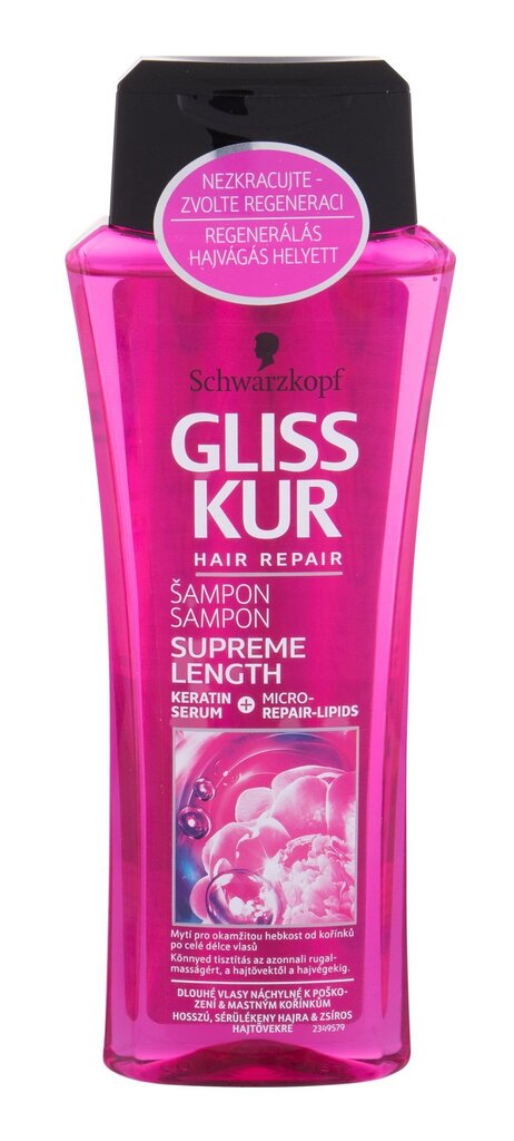 Šampūnas ilgiems plaukams Schwarzkopf GLISS KUR Supreme Length 250 ml kaina ir informacija | Šampūnai | pigu.lt