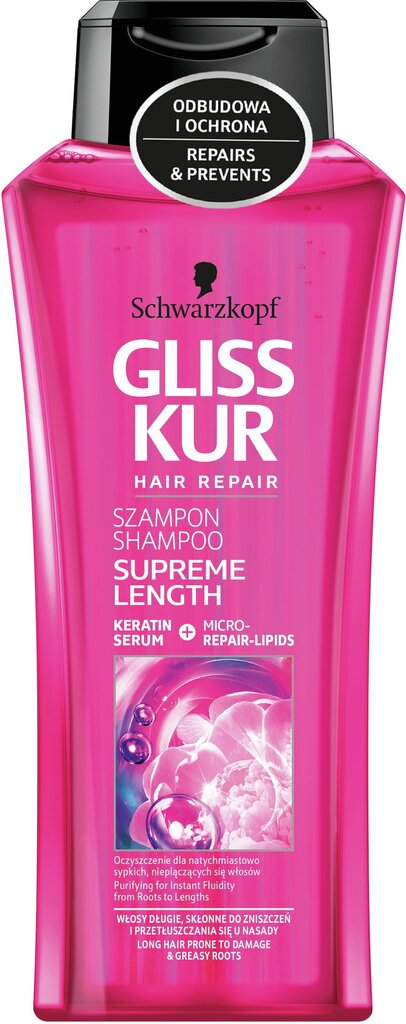 Šampūnas ilgiems plaukams Schwarzkopf GLISS KUR Supreme Length 400 ml цена и информация | Šampūnai | pigu.lt