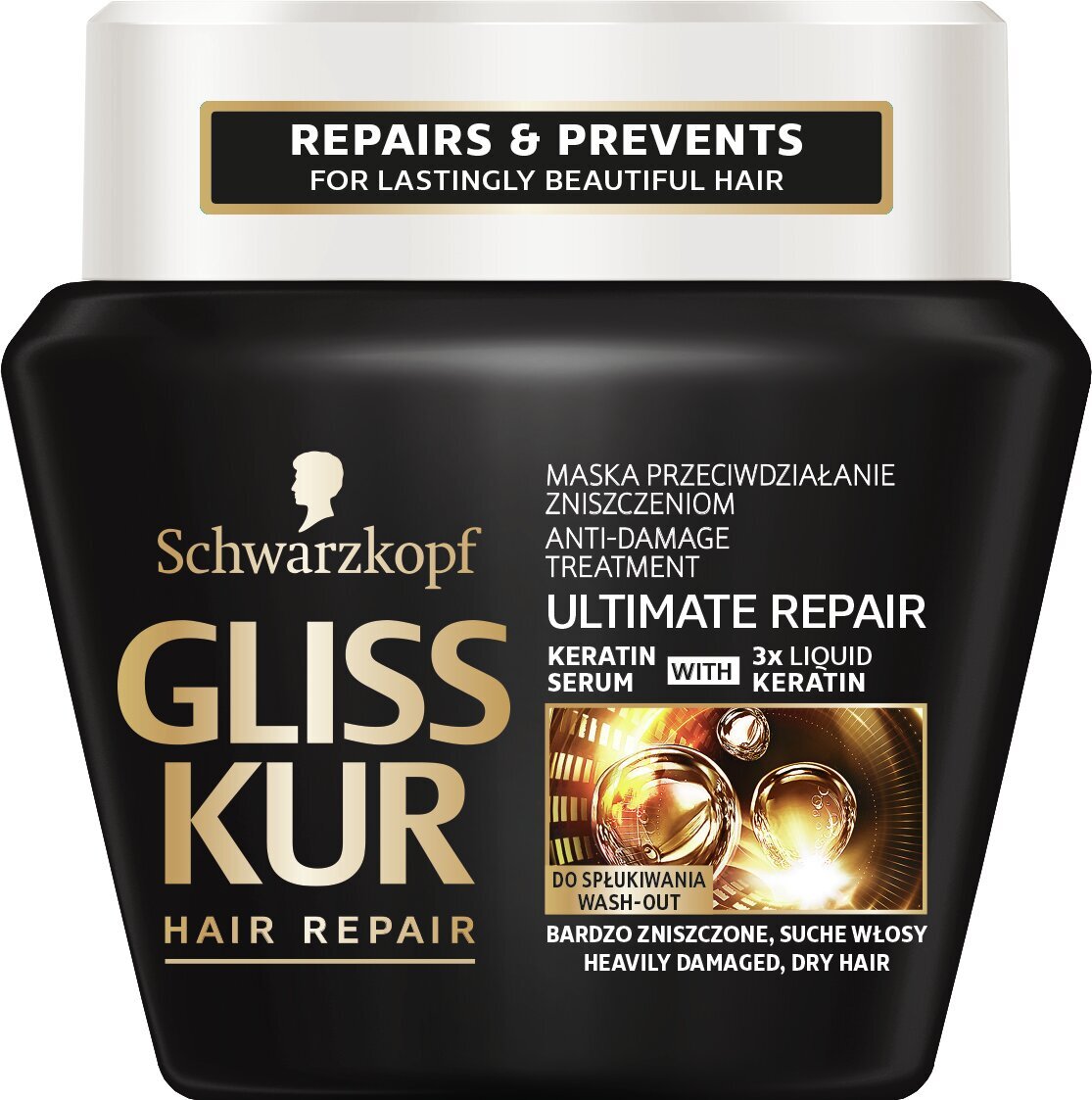 Nuo pažedimų sauganti plaukų kaukė Schwarzkopf GLISS KUR Ultimate Repair  300 ml kaina | pigu.lt