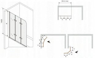 Vonios sienelė Mexen Felix III 120 cm, grey kaina ir informacija | Priedai vonioms, dušo kabinoms | pigu.lt