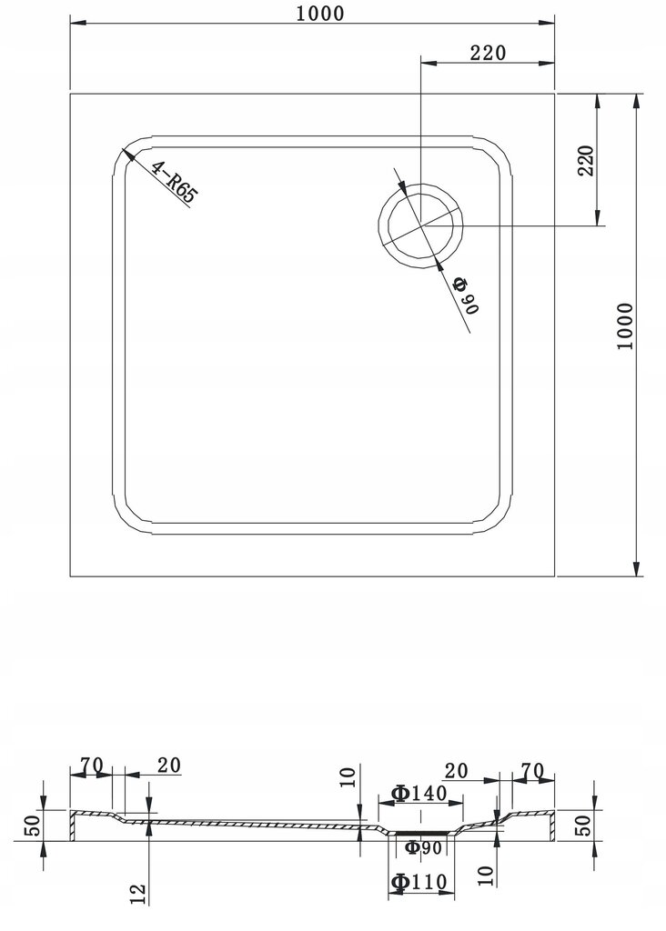 Kvadratinis dušo padėklas Mexen Slim su sifonu, 70x70, 80x80, 90x90,100x100 cm kaina ir informacija | Dušo padėklai | pigu.lt