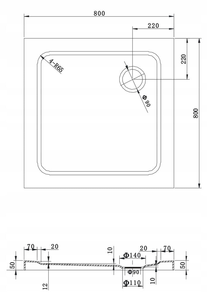 Kvadratinis dušo padėklas Mexen Slim su sifonu, 70x70, 80x80, 90x90,100x100 cm цена и информация | Dušo padėklai | pigu.lt