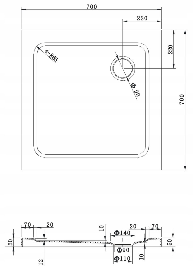 Kvadratinis dušo padėklas Mexen Slim su sifonu, 70x70, 80x80, 90x90,100x100 cm kaina ir informacija | Dušo padėklai | pigu.lt