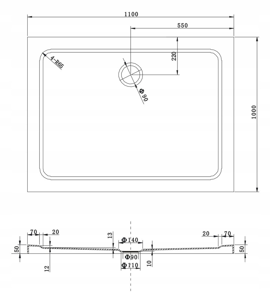 Stačiakampis dušo padėklas Mexen Slim su sifonu, 110x70,110x80,110x90,110x100 cm kaina ir informacija | Dušo padėklai | pigu.lt