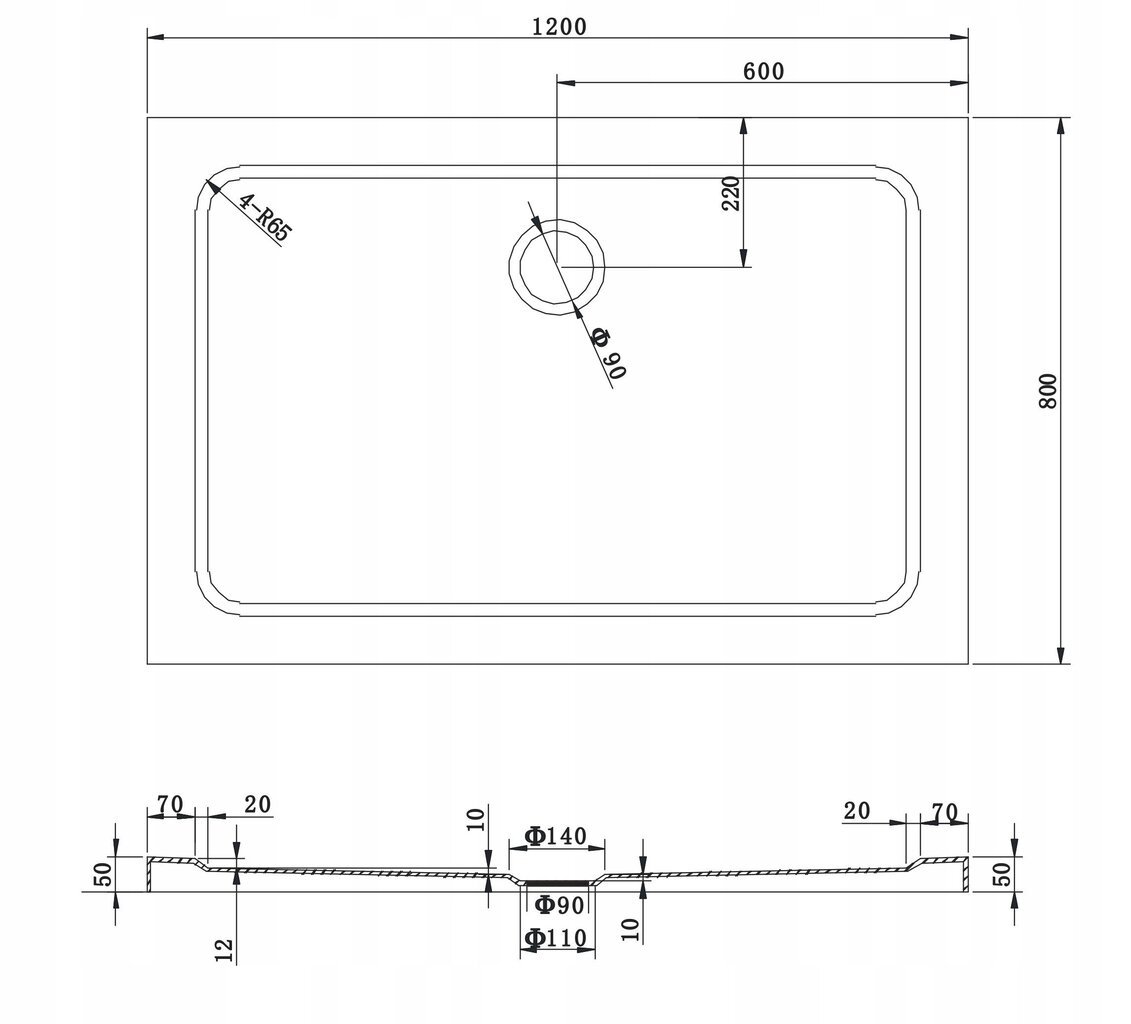 Stačiakampis dušo padėklas Mexen Slim su sifonu, 120x70,120x80,120x90,120x100 cm kaina ir informacija | Dušo padėklai | pigu.lt