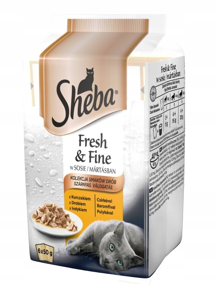 Sheba Fresh and Fine suaugusioms katėms su vištiena,kalakutiena ir paukštiena, 6x50 g цена и информация | Konservai katėms | pigu.lt