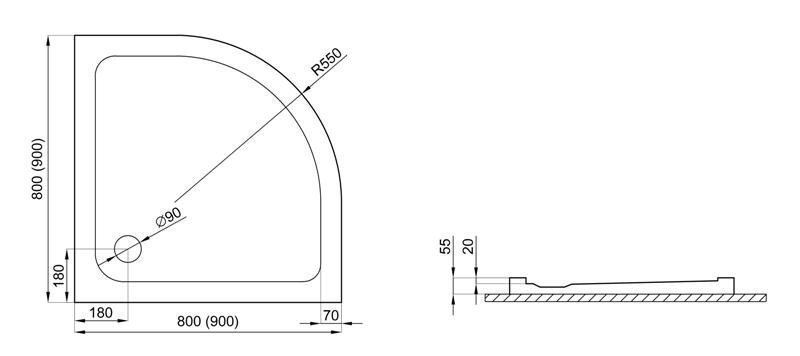 Dušo padėklas Liveno Standard Slim, 80 x 80 cm kaina ir informacija | Dušo padėklai | pigu.lt