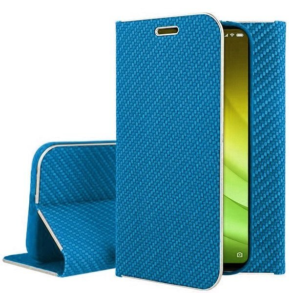 Mocco Carbon Leather Book Case For Samsung A205 Galaxy A20 / A305 Galaxy A30 Blue kaina ir informacija | Telefono dėklai | pigu.lt