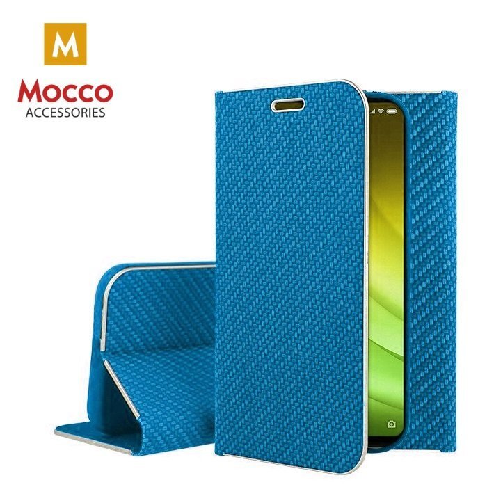 Mocco Carbon Leather Book Case For Apple iPhone X / XS Blue цена и информация | Telefono dėklai | pigu.lt