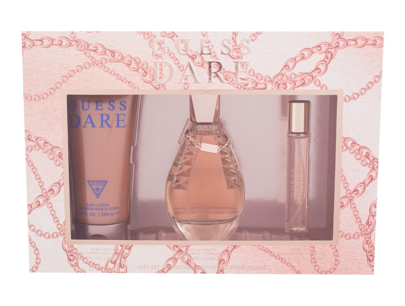 Rinkinys Guess Dare moterims: tualetinis vanduo EDT 100 ml + tualetinis vanduo EDT 15 ml + kūno losjonas 200 ml kaina ir informacija | Kvepalai moterims | pigu.lt