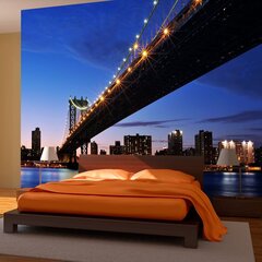 Fototapetai - Manheteno tiltas apšviestas naktį kaina ir informacija | Fototapetai | pigu.lt