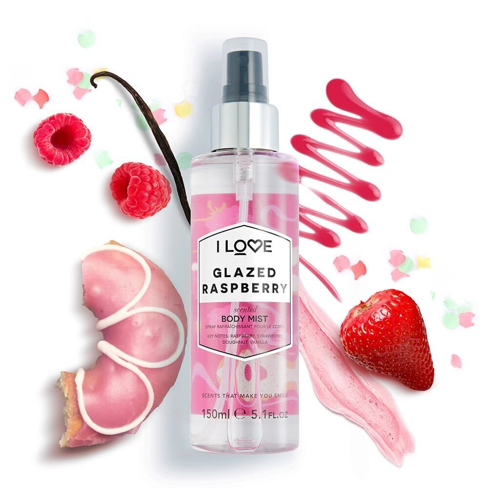 Kūno purškiklis I Love Glazed Raspberry 150 ml kaina ir informacija | Parfumuota kosmetika moterims | pigu.lt