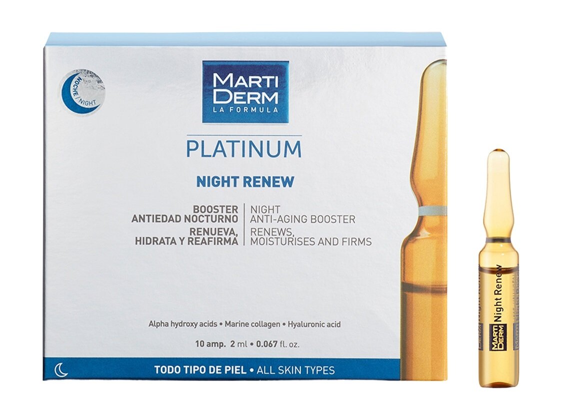 Naktinis odos priežiūros serumo ampulės su hialurono rūgštimi MartiDerm Platinum Night Renew, 10x2 ml цена и информация | Veido aliejai, serumai | pigu.lt