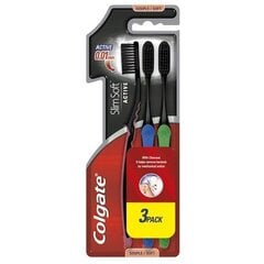 Dantų šepetėlis Colgate Slim Soft Charcoal Active Carbon Toothbrush, 3 vnt. kaina ir informacija | Dantų šepetėliai, pastos | pigu.lt