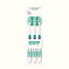 Švelnus dantų šepetėlis Elmex Sensitive Toothbrush, Very soft, 3 vnt. цена и информация | Зубные щетки, пасты | pigu.lt