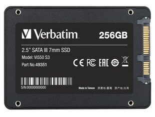 Drive Verbatim VI550 S3 49351 (256 GB ; 2.5 Inch; SATA III) цена и информация | Внутренние жёсткие диски (HDD, SSD, Hybrid) | pigu.lt