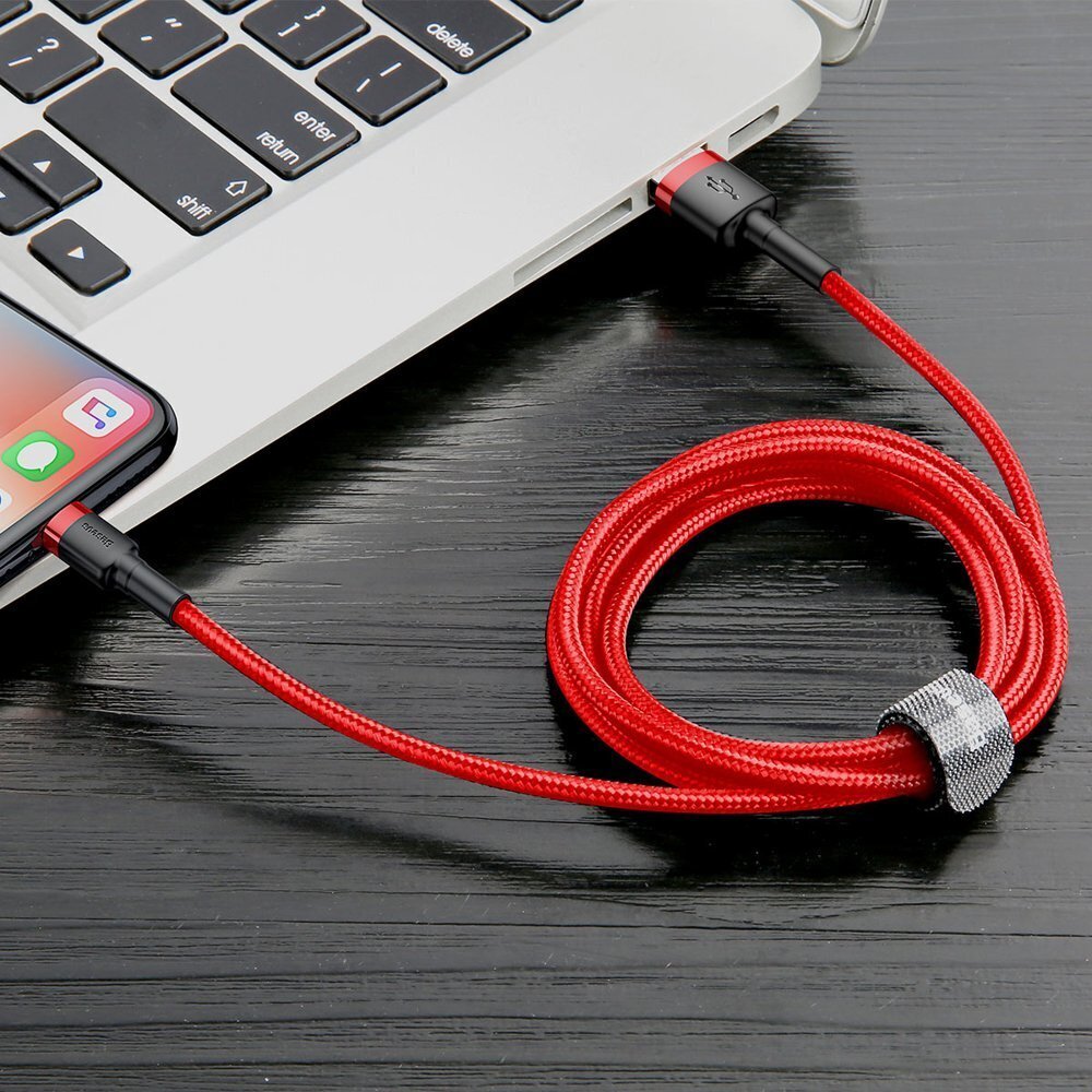 Kabelis Baseus USB Durable Nylon Braided Wire Usb / Lightning Qc3.0 2A 3m, raudonas CALKLF-R09 kaina ir informacija | Laidai telefonams | pigu.lt