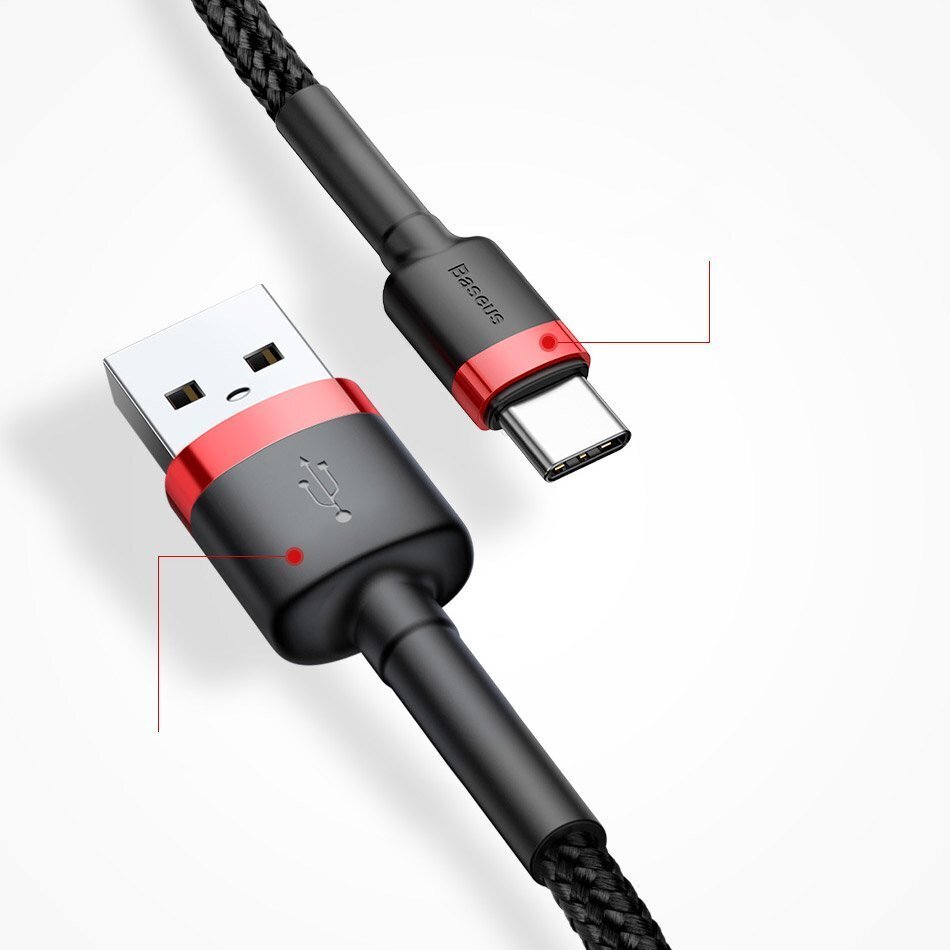 Kabelis Baseus USB Nylon Braided Wire Usb / Usb-C Qc3.0 2A 3m, raudonas CATKLF-U09 цена и информация | Laidai telefonams | pigu.lt