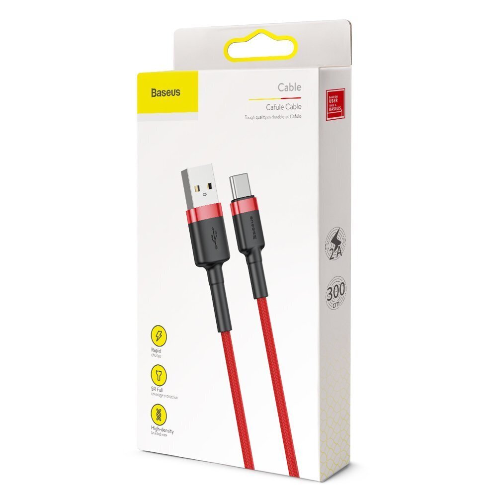 Kabelis Baseus USB Nylon Braided Wire Usb / Usb-C Qc3.0 2A 3m, raudonas CATKLF-U09 цена и информация | Laidai telefonams | pigu.lt