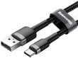 Kabelis Baseus USB Durable Nylon Braided Wire Usb / Usb-C Qc3.0 2A 3m, juodas/pilkas kaina ir informacija | Laidai telefonams | pigu.lt