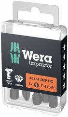 Биты для отверток Wera 851/4 IMPACTOR PH 3 x 50 мм, 5 шт. цена и информация | Механические инструменты | pigu.lt