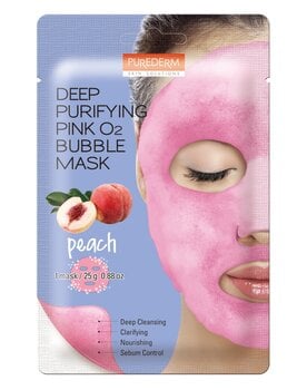 Глубоко очищающая пенящаяся маска для лица Purederm Deep Purifying Pink O2 Bubble Персик, 25г цена и информация | Маски для лица, патчи для глаз | pigu.lt