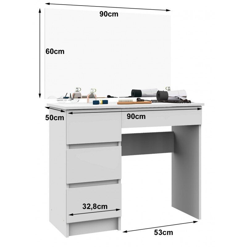 Kosmetinis staliukas su veidrodžiu NORE Queen T6/SL, kairinis, baltas kaina ir informacija | Kosmetiniai staliukai | pigu.lt