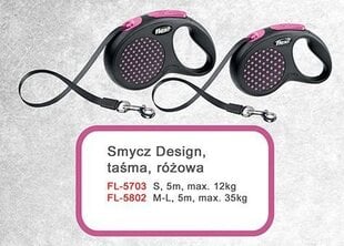 Flexi automatinis pavadėlis Design M, juodas/rožinis, 5 m kaina ir informacija | Pavadėliai šunims | pigu.lt