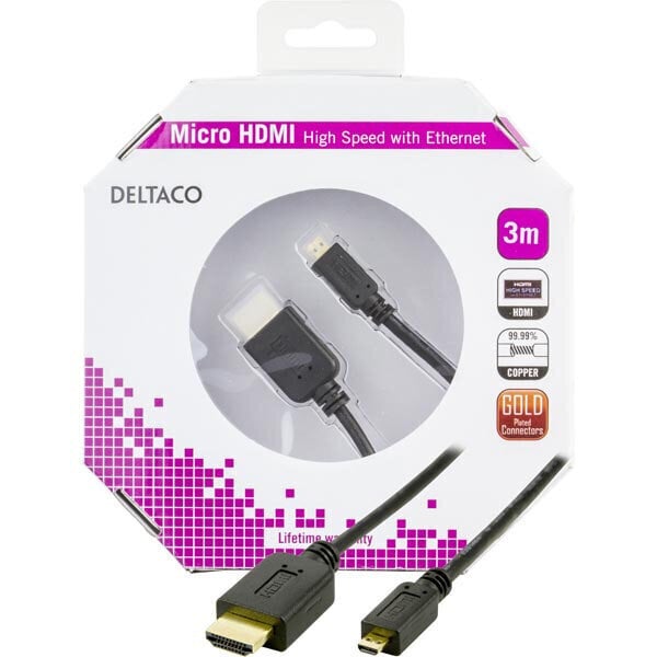 Deltaco HDMI-1033, HDMI-A/Micro HDMI, 3 m цена и информация | Kabeliai ir laidai | pigu.lt