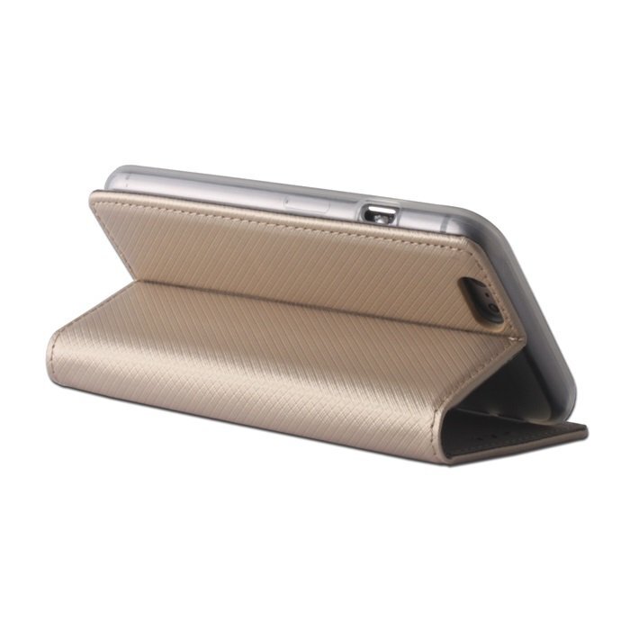 TakeMe Smart Magnetic Fix Book Case without clip Huawei P20 Lite (2019) Gold kaina ir informacija | Telefono dėklai | pigu.lt
