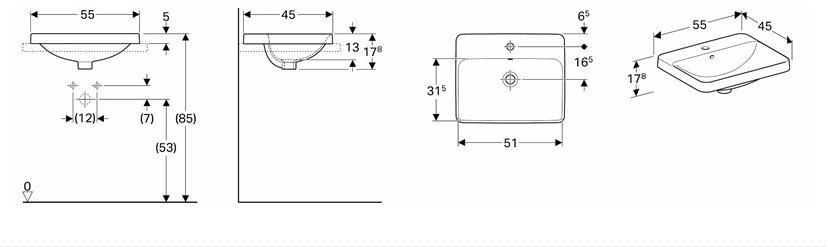 Įleidžiamas praustuvas Kolo VariForm 55x45 kaina ir informacija | Praustuvai | pigu.lt