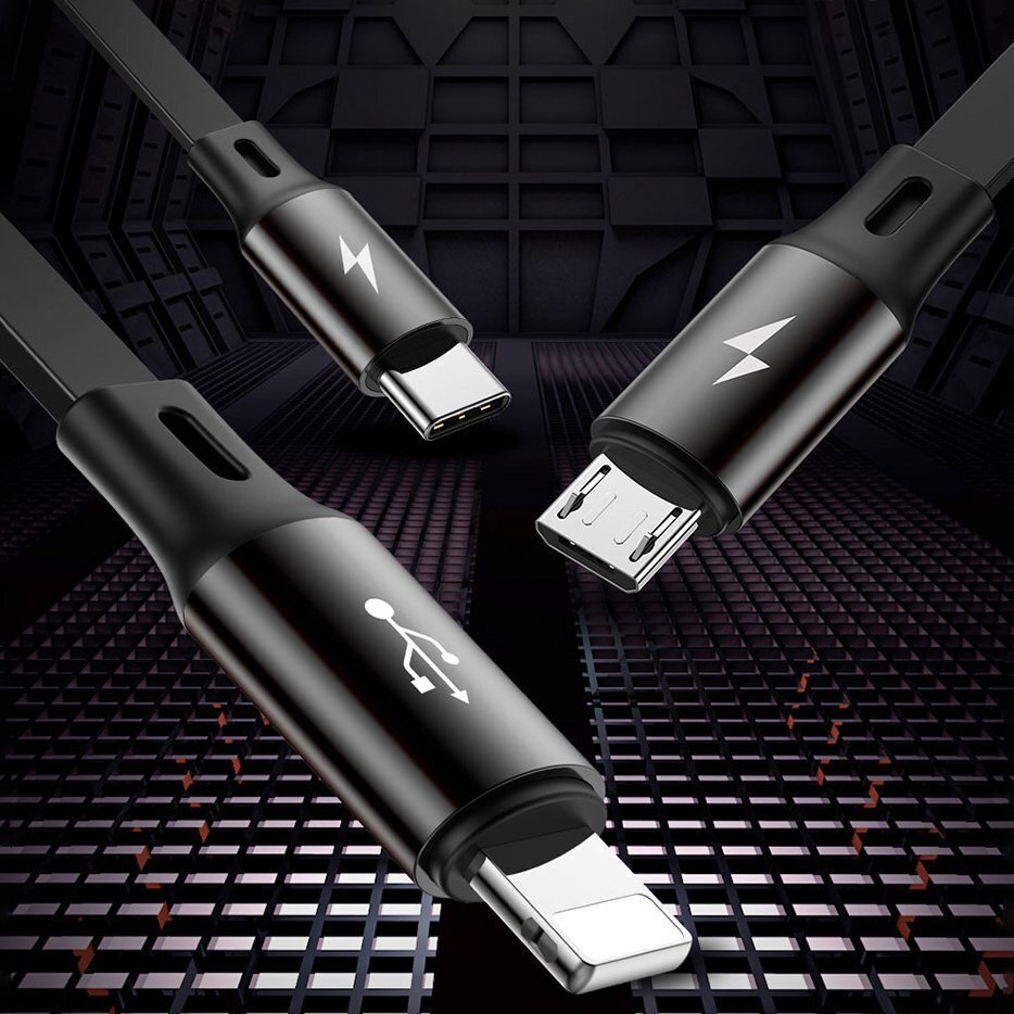 Baseus Golden Loop 3-in-1, USB - MicroUSB+Lightning+Type-C, 1.2 m kaina ir informacija | Laidai telefonams | pigu.lt