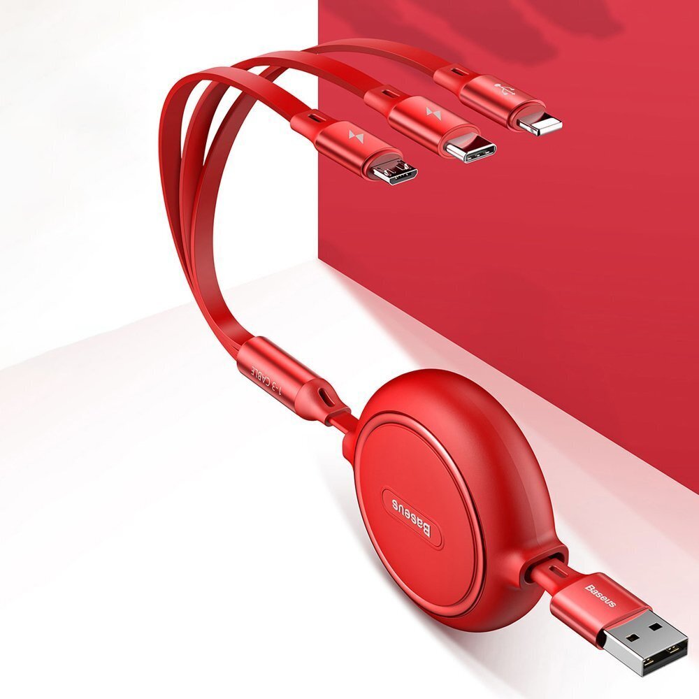 Baseus Golden Loop 3-in-1, USB - MicroUSB+Lightning+Type-C, 1.2 m kaina ir informacija | Laidai telefonams | pigu.lt