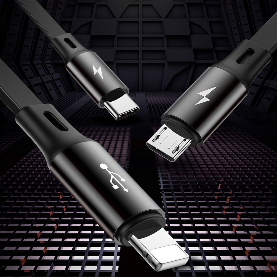 Baseus USB - micro USB / Lightning / USB-C, 35 cm - 120 cm, raudonas kaina ir informacija | Laidai telefonams | pigu.lt