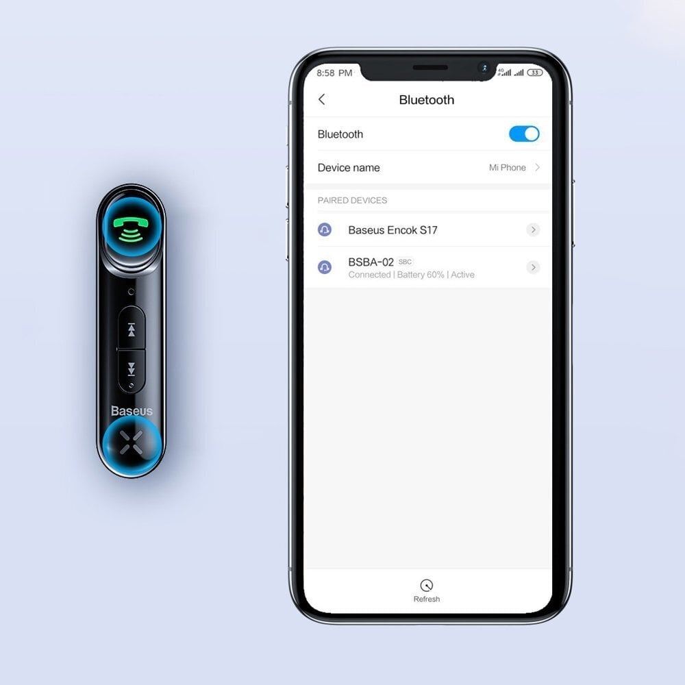 Устройство «свободные руки» и адаптер аудио приемника BASEUS, «Bluetooth  5.0» AUX, 3.5 мм, черный цена | pigu.lt