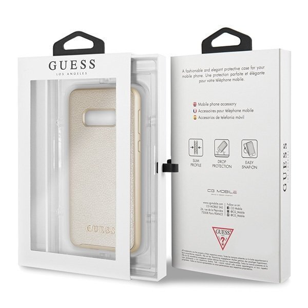 Telefono dėklas Guess GUHCS10LIGLGO S10e G970 gold hard case Iridescent kaina ir informacija | Telefono dėklai | pigu.lt